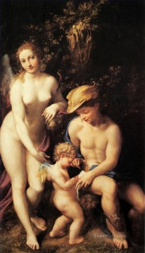 Antonio da Correggio Painting - Venus with Mercury and Cupid Renaissance Mannerism Antonio da Correggio